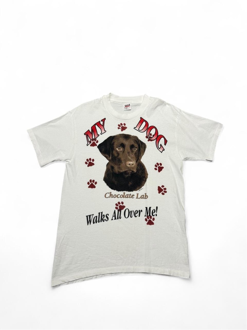 VTG 90s single stitch Chocolate lab my dog walks all over me tee white L mens